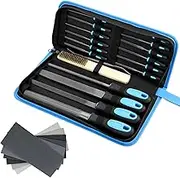 QWORK® 30Pcs Professional Metal File Set - 4 Large Files, 12 Needle Files, Riffler File, Steel Brush,12 Sandpapers, Includes Carrying Case - for Wood, Metal &D IY Project