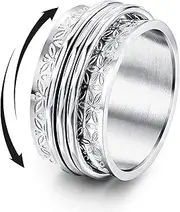 [Kakonia] Stainless Steel Spinner Rings Fidget Band Rings Moon Star Flower Butterfly Anxiety Rings for Women Men Size 6-11
