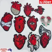 10x Red Hearts Logo Iron On Patch Fabric Embroidered Garment Badges Gift Xmas