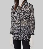 NWT $285 Allsaints Womens White Black Sheer Button Front Blouse Shirt Top Size M