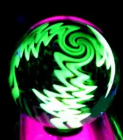 JOSHUA JUSTICE GLASS MARBLE/1.728"-DARK RAINBOW UV-NEON GREEN UNDER BLACKLIGHT