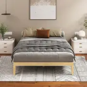 Bed Frame Queen Wooden Bed Base with Solid Wood Pine Timber Slats, Mattress Bas