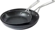 Babish 2 Piece 8 and 10 Inch Fry Pan Hard Anodized Laser Titanium Forever Non Stick Technology Durable Frying Pans Set - Black