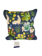 Vtg Embroidery Pillow Pauline Denham Cross Stitch Crewel Bunnies Plants 14" New