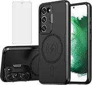 [Asuwish] Phone Case for Samsung Galaxy S23 5G with Tempered Glass Screen Protector and Stand Slim Cell Cover Hard Hybrid Mobile Accessories Rugged S 23 23S GS23 G5 SM-S911U 6.1 inch Women Men Black