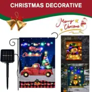 Christmas Solar Lighted Winter Garden Flag Light Outside LED Snowman Yard Decor