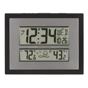 Atomic Digital Wall Clock Temperature Forecast in Black/Silver