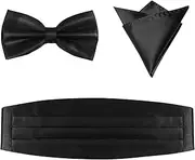 [MAGICLULU] Men's Party Wedding Accessory Set Bow Tie Pocket Square Adjustable Waist Belt Black