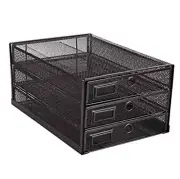 Desk Organizer Wire Mesh 3 Tier Sliding Drawers Paper Black