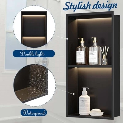 700x280x125mm Shower Niche With LED Light Strips Shower Cabinet Bathroom Shelf