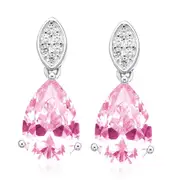 Sterling Silver with Round Brilliant Cut Pink & White Cubic Zirconia Drop Earrings