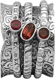 [MOONEYE] Spinner Ring|| 925 Sterling Silver Trio Magical Hammered Spin Band Garnet Meditation Fidget Ring