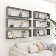 Wall Cube Shelves 6 pcs High Gloss Grey 100x15x30 cm Engineered Wood,Wall Shelves & Ledges 28.44KG-807105
