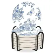 Blue Floral Coasters Set of 6,Funny Coasters for Blue Floral Butterfly