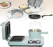 4 in 1 Breakfast Machine, Breakfast Station with 60 Min Timer & 3 Adjustment, with Non-Stick Griddle, Baking Pan, 1.3L Cooking Pot, Dual Zone Work, for Frying Boiling and Roasting