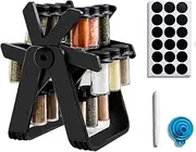 Spice Rack Organizer Containers - 360° Degree Rotating Ferris Wheel Spice Rack 18 Empty Spice Jars， Labels, Chalk Marker, Wide Funnel (Round)，Seasoning Organizer for Countertop, Kitchen