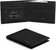 [RUNBOX] Wallet for Men Slim Credit Card Holder Leather RFID Blocking Small Thin Men's Wallet Bifold Minimalist Front Pocket Large Capacity Gift Box, Black, Minimalist