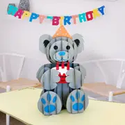 Happy Birthday Grey Teddy Bear Pop Up Card