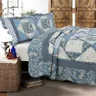 Moyers Blue Real Patchwork 100%Cotton 3-Piece Quilt Set, Bedspread, Coverlet