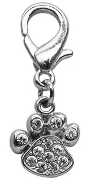 Clear Crystal Paw Charm for Dog Collar, Zipper Pull, Backpack, Etc.