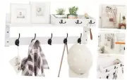 Shelf with Hooks, 26" Coat Rack Wall Mount with Shelf, Entryway Floating White