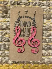 Red Treble Clef Wooden Earrings - Artisan Handmade