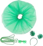 ARTSEWPLY Lightweight Tutu Skirt with Shamrock Headband Patrick's Day Celebration Costumes for Women Green