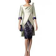 Two Piece Sheath Mother of the Bride Dress Wedding Guest Church Vintage Plus Size V Neck Knee Length Satin Lace Jacket Dresses with Color Block Derby Dress Rac