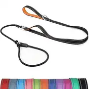 6FT Slip Lead Dog Leash with Double Padded Handle, Anti-Tangle Slip Leads for Dogs, Reflective Nylon No-Pull Training Leash for Small Medium Dogs, Black/Orange