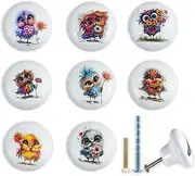 [JamJam] Set of 8 1.5" Ceramics Birds and Flowers Themed Drawer Handle Knob Nursery Room Animal Cabinet Dresser Drawer Knobs and Pulls