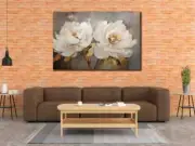 Modern White Flowers Gold Leaves Paint Unframed Canvas Print Australian Wall Art