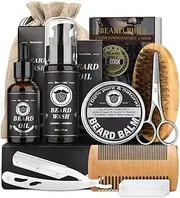 HomySpire Beard Kit for Men, Grooming & Trimming Tool Complete Set with Shampoo Wash, Beard Care Growth Oil, Balm, Brush, Comb, Scissors & Storage Bag, Perfect Gifts for Him Man Dad Father Boyfriend Beard Grooming Kit