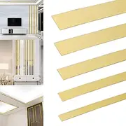 Copgge 16FT Gold Wall Trim Molding Stainless Steel Peel and Stick Mirror Trim Tape Self Adhesive Metal Molding Mirror Strip Metalized Mirror-Like Finish for Wall Mirror Frame Border Edge Trim