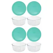 Pyrex 7203 7-Cup Glass Food Storage Bowl w/ 7402-PC Light Green Lid (4-Pack)