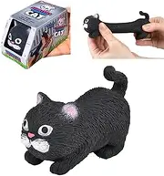 Squishy Stretchy Cat (3.5" to 6.5") Rubber Fidget Sensory Toy Filled with Sand. Great Stress Relief Cat Toy for Kids, Adults and Pets. (Black Cat)