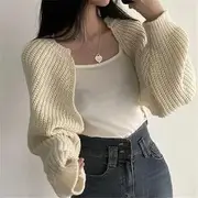 Plain Open Front Crop Cardigan Almond - One Size