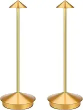 AMFORPM Cordless Led Table Lamp 2 Pack, Portable Outdoor Table Lamp, Cordless Desk Lamp Rechargeable in Aluminum for Restaurant Home Outdoor, Stepless Dimming 3 Light Color, Bronze