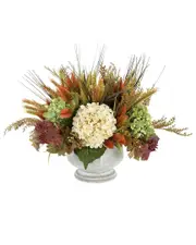 Creative Displays Rustic Fall Arrangement With Green Hydrangeas, Pampas & Wheat