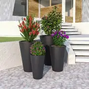 LeisureMod Pebble 4-Piece Tapered Round Fiberstone and MGO Clay Planter Set