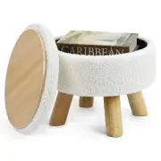 Ottoman Foot Rest, Small Round Ottoman with Storage, Boucle Teddy Velvet Cream