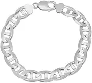 [Verona Jewelers] Mens Sterling Silver Bracelet 5.5MM 6.5MM 8MM 9MM 10.5MM 12MM Flat Mariner Link Chain Bracelet- Thick Silver Link Bracelets, Mens Silver Bracelet, Silver Bracelet For Men, Mens Link Bracelet