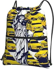 EdWal New York City Print Drawstring Backpack Gym Bags Sports Bags With Zipper Pocket For Travel Swimming Beach, Black, One Size
