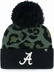 '47 Brand Woman's Black Cuff Bagheera Beanie Hat with POM - NCAA Premium Cuffed Ladies Winter Knit Cap