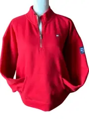 Tommy Hilfiger Sport Red 1/4 Zip Preppy Long Sleeve Pullover Sweatshirt