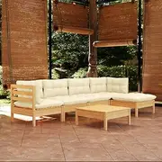 6 Piece Garden Lounge Set with Cream Cushions Pinewood, Garden Furniture Sets