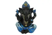 20cm Sitting Ganesh in Shiny Blue Finish - Spiritual Home Decor Accent