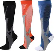 [OSLEN] Compression Stockings for Men and Women, 3 Pairs of Support Stockings (15-20 mmHg) Thrombosis Stockings, Compression Socks, Support Stockings for Sports, Flight Running, Travel, Cycling,