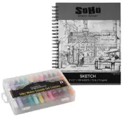 9x12 Sketch Pad & 24pc Soft Oil Pastel Set, 100 Spiral Bound Sheets Canvas Paper