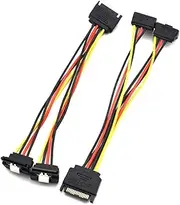 SDTC Tech 15 Pin SATA Power Splitter Adapter Cable Male to Dual Female 90-Degree Angle with Locking Latch Power Extension Cable (Copper/20cm) - 2 Pack