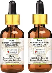 Greenwood Essential Pure Roman Chamomile Essential Oil (Chamaemelum nobile) with Glass Dropper Steam Distilled for Personal Care (Pack of Two) 100ml X 2 (6.76oz)
